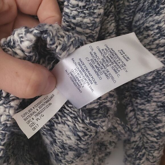 Chaps Cotton Blend Turtleneck Sweater Drawstring Sparkle Blue White Petite L - Picture 6 of 6